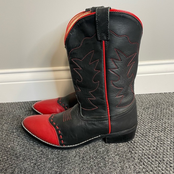 Dan Post Womens Cowboy Cowgirl Country Western Red Black Boots Size 5.5 - Picture 2 of 8